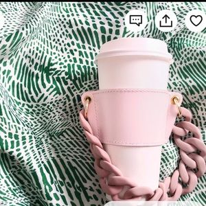 NWT I AM FEM  leather cup holder with chain a gold hardware